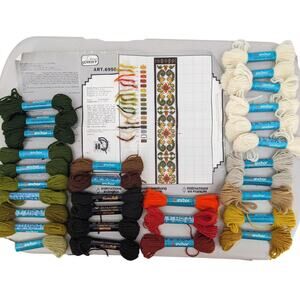 Vintage 1970s Lot GUNNAR-P Norway Needlepoint Bell Pull Kit + Xtra Tapestry Yarn